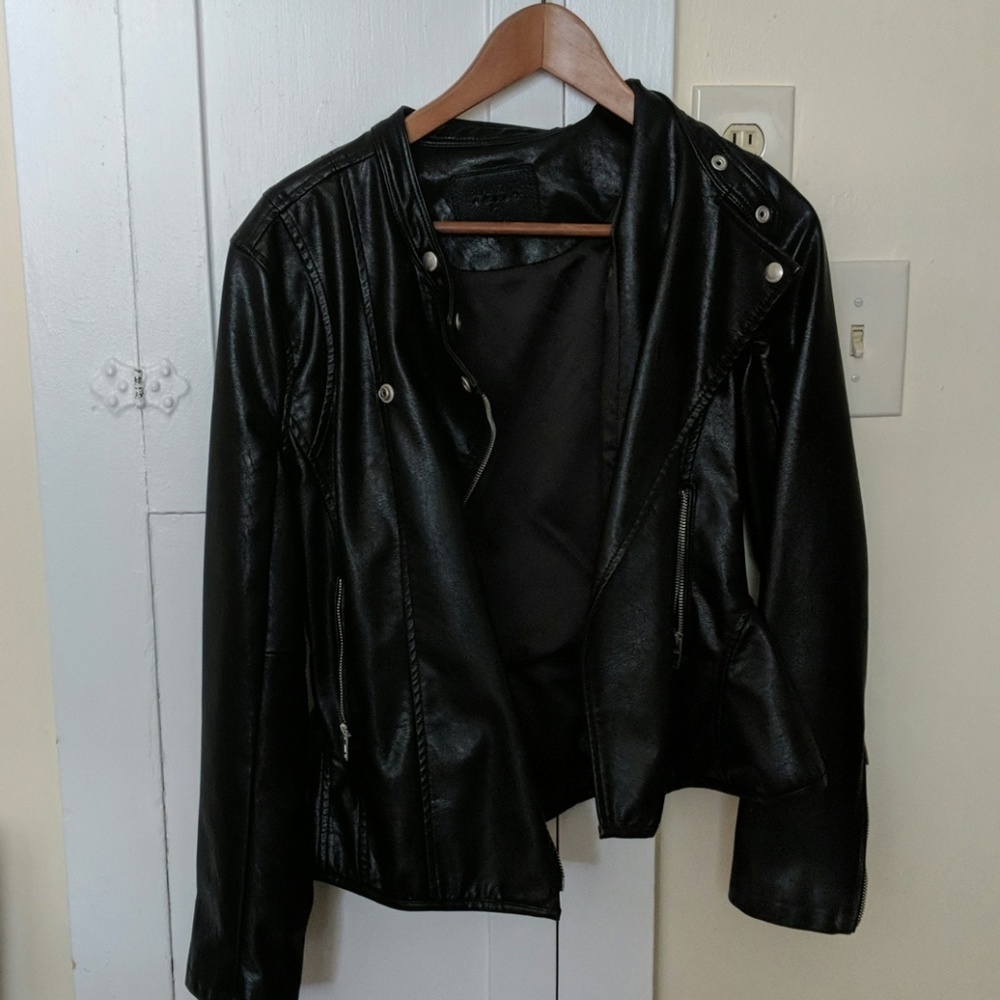 Rocking vegan black leather jacket
